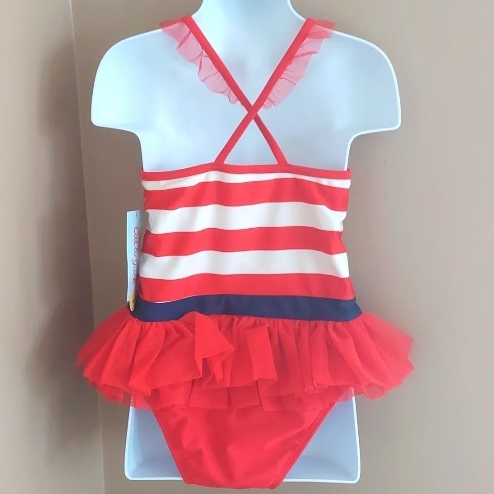 Cat & Jack 1pc Swimsuit Patriotic Red White Blue Tutu Ruffle bow UPF50 - 6(girl)